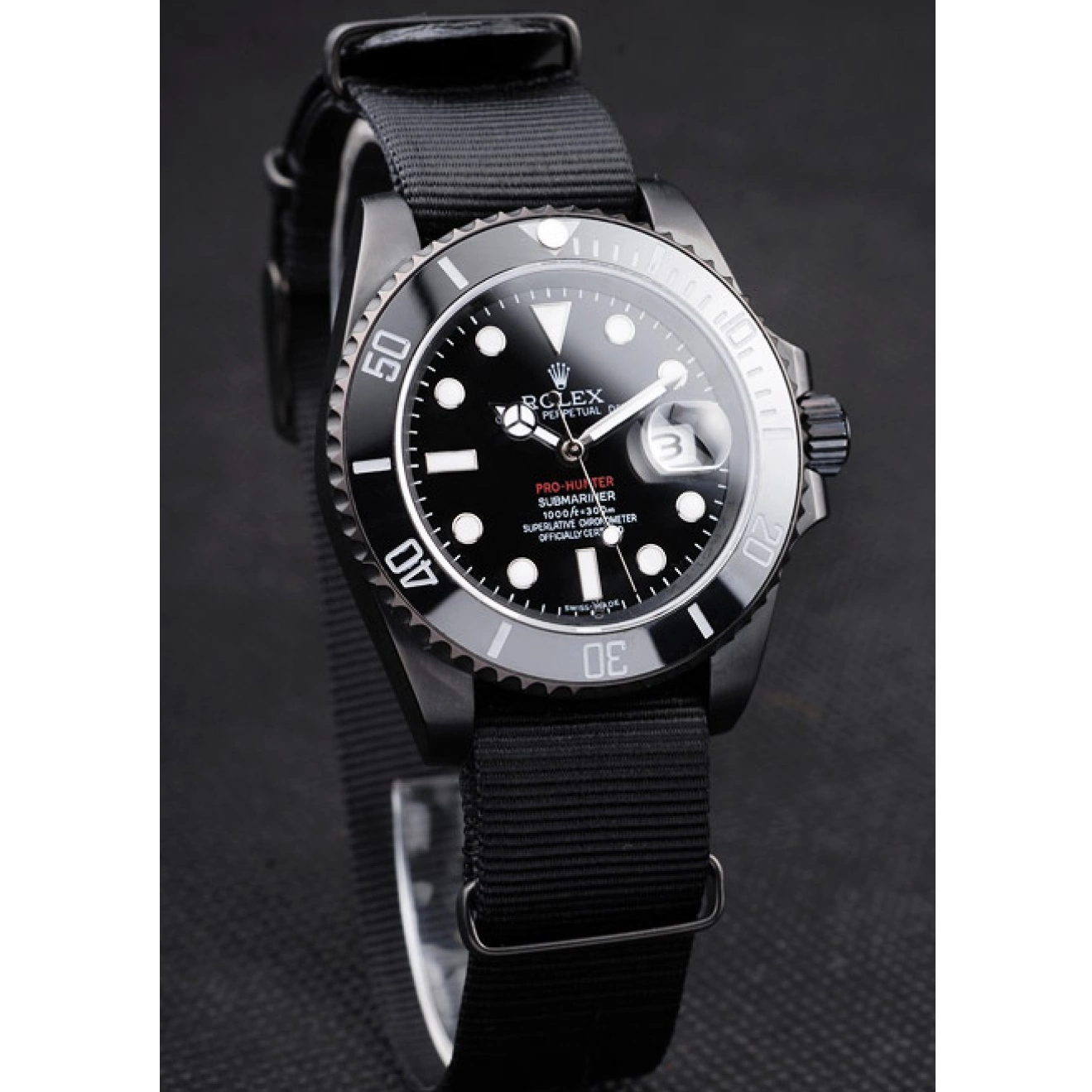 Rolex copies cheap Black Black Dial Submariner Swiss Fabric Pro-Hunter Rolex Strap 0728